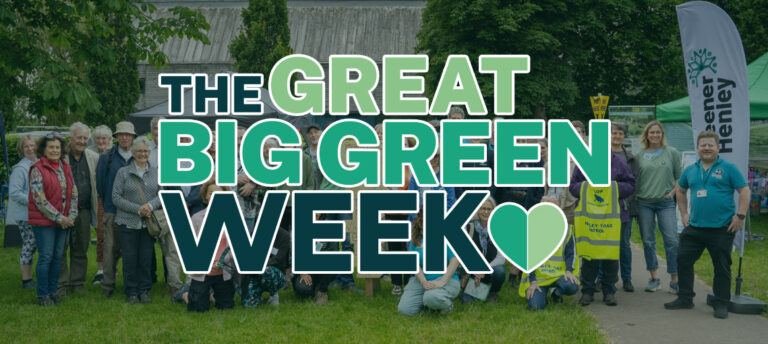 the words Great Big Green Week over an image of a group of people and a Greener Henley flag